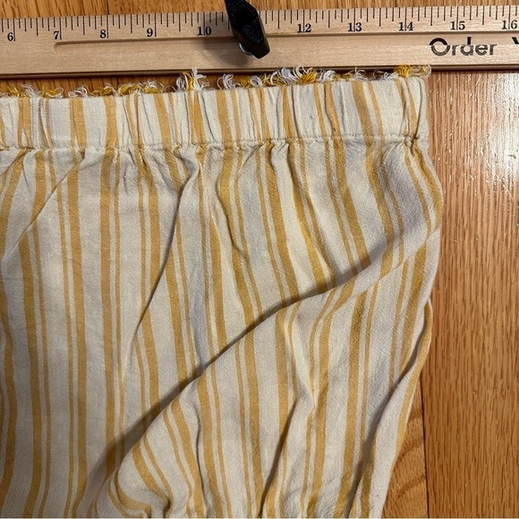 Cloth & Stone Anthropologie Yellow Striped Strapless frayed edge mini Dress Sz S - Picture 3 of 8